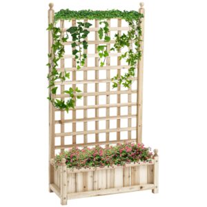 Højbed med espalier, blomsterkasse, espalier, rosenbue med espalier til klatreplanter, havetræ, natur 64 x 28 x 120 cm