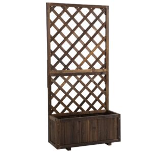 Højbed plantekasse med espalier, 72,5 x 31,5 x 149,5 cm til have balkon terrasse, brun