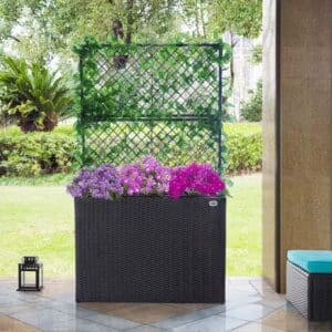 Polyrattan blomsterkasse med sort espalier, 83 x 30,5 x 60 cm