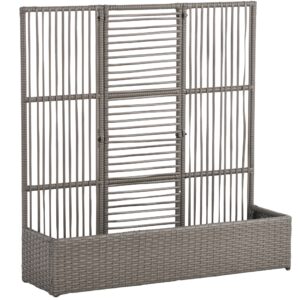 Blomsterkasse med espalier, vejrbestandig, polyrattan, 103 x 29 x 103 cm, grå