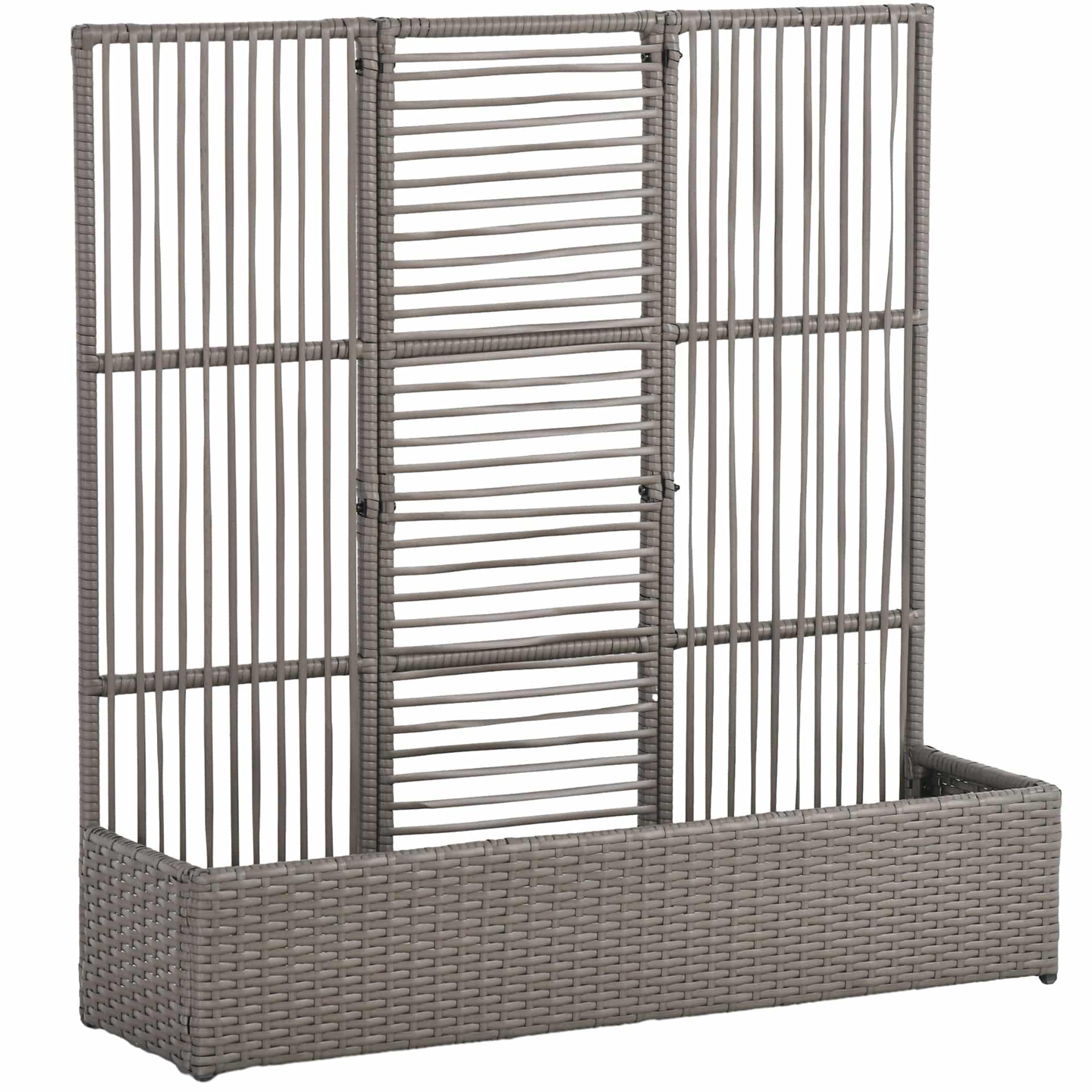 Blomsterkasse med espalier, vejrbestandig, polyrattan, 103 x 29 x 103 cm, grå