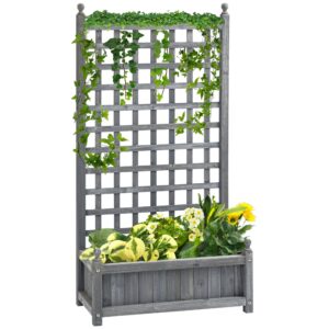 Hævet havebed med espalier, blomsterkasse, klatrepotte, rosenbue med støtte til klatreplanter, havetræ, grå, 64 x 28 x 120 cm