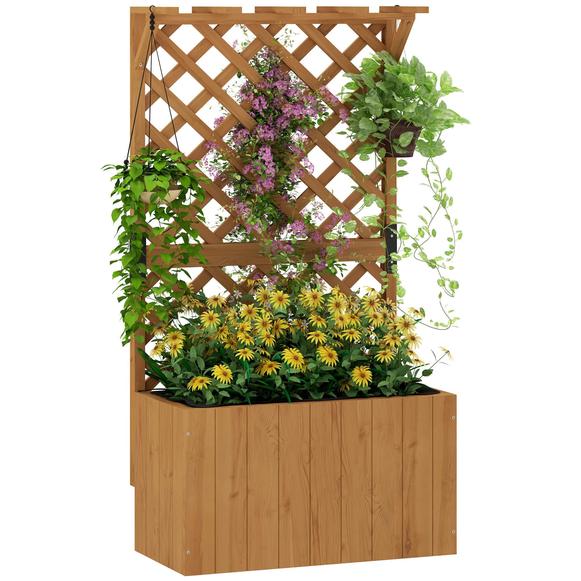 Hævet havebed med espalier, espalier, blomsterkasse, træ, haveespalier 64 x 33 x 122 cm naturligt træ