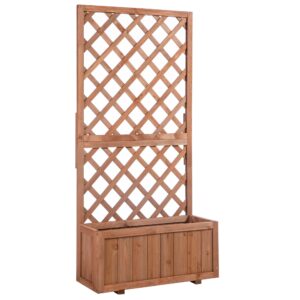 Hævet plantekasse med espalier, espalierplantekasse, træblomsterkasse, 72,5x31,5x149,5 cm til have, altan, terrasse, blomsterpotte til klatreplanter, blomster, orange