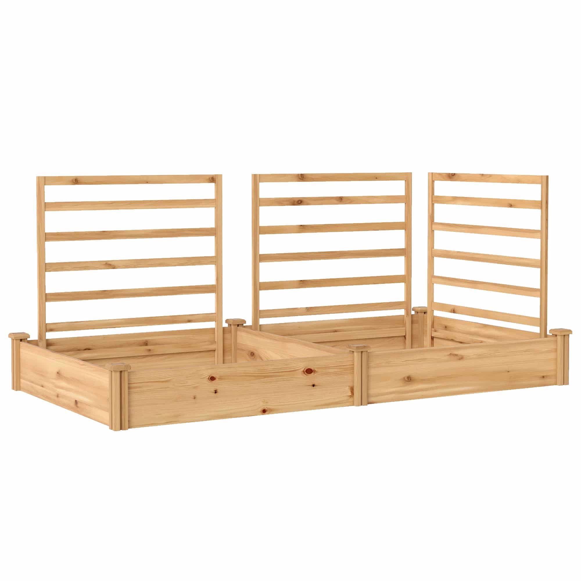 Højbed med espalier, træblomsterkasse med 3 espalierer, rumdeler, åben bund, 240 x 125 x 102 cm, naturtræ