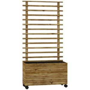 Plantekasse med espalier, 4 hjul, naturtræ, vejrbestandig lak, naturtræ, 76 x 30 x 155 cm