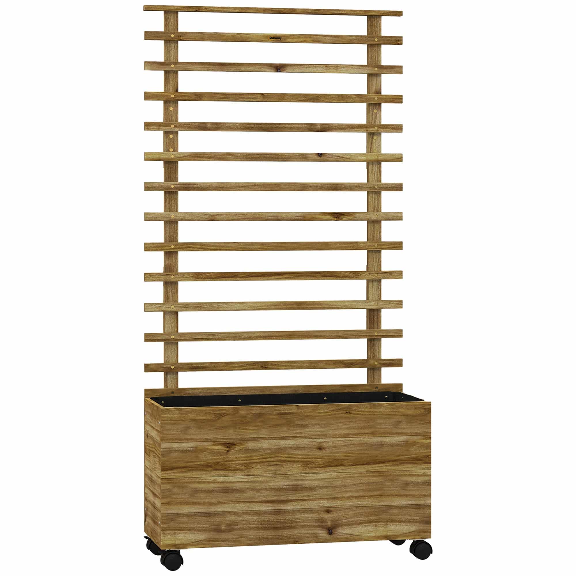 Plantekasse med espalier, 4 hjul, naturtræ, vejrbestandig lak, naturtræ, 76 x 30 x 155 cm